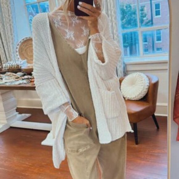 POL Boho Chunky Oversized Open Knit Cardigan - Cream White colored - Picture 1 of 6